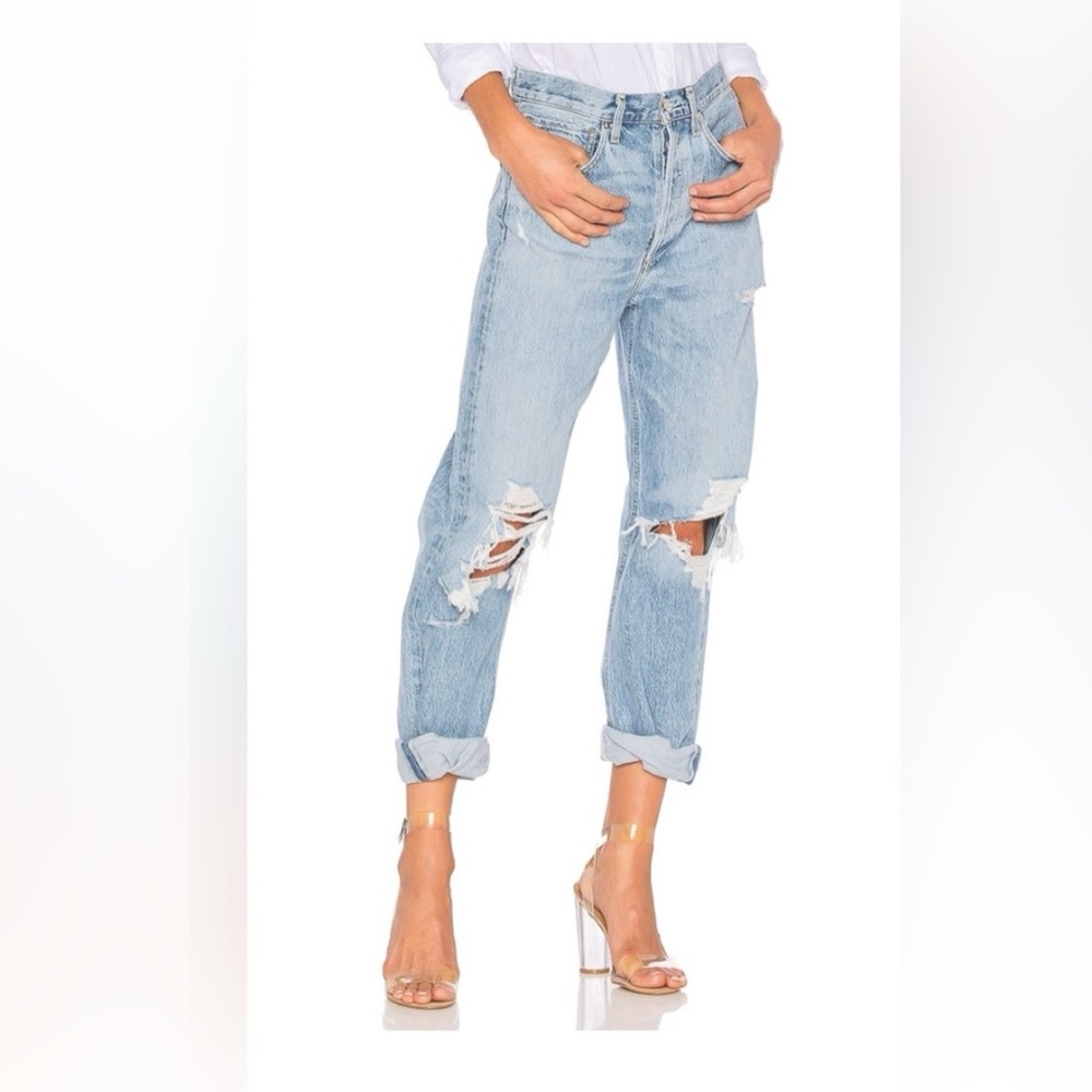 Agolde 90s Mid Rise Loose Fit Distressed Button Fly Denim 29
